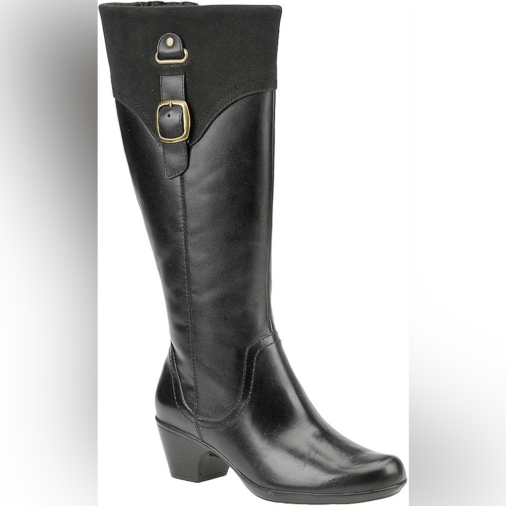 Clarks Black Heeled Boots with Buckle Detail